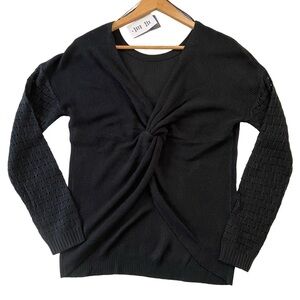 Kismet black knit sweater 2 way sweater crochet scoop neck open back Vneck small